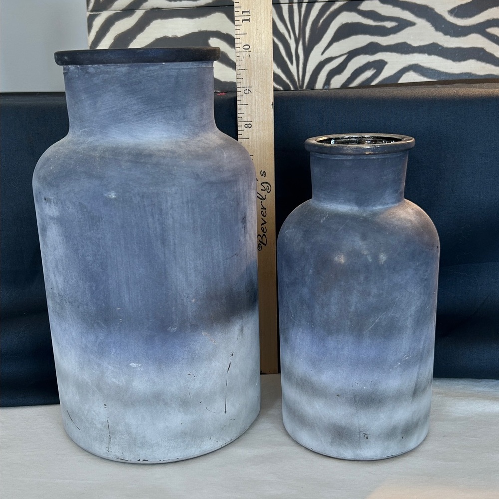 Blue table decor Blue ombré painted glass jars Paint on glass farmhouse vases - Picture 8 of 10